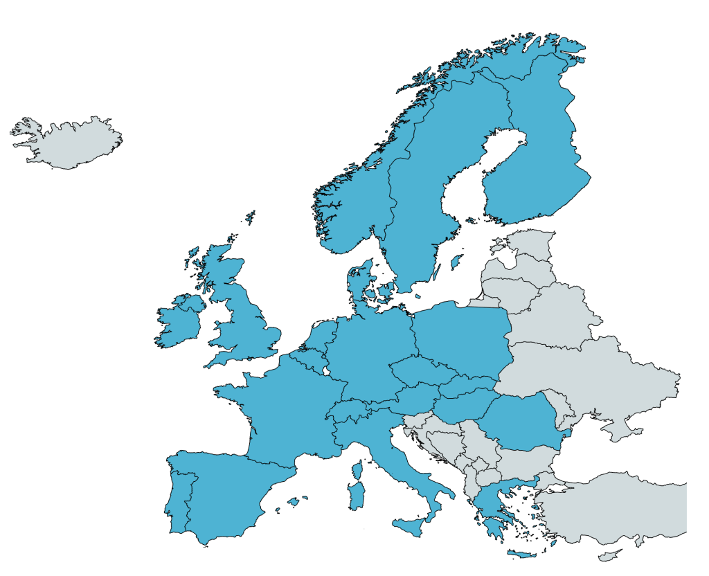 Mapa Europy krajów w których działa Google CSS Sellie