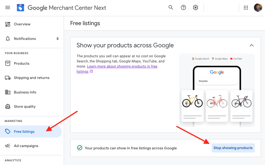 How to disable the "Free listings" program?