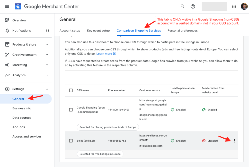 Google Merchant Center - CSS Settings