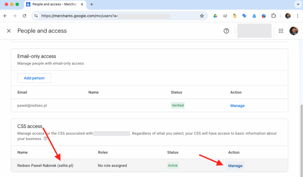Google Merchant Center - CSS access