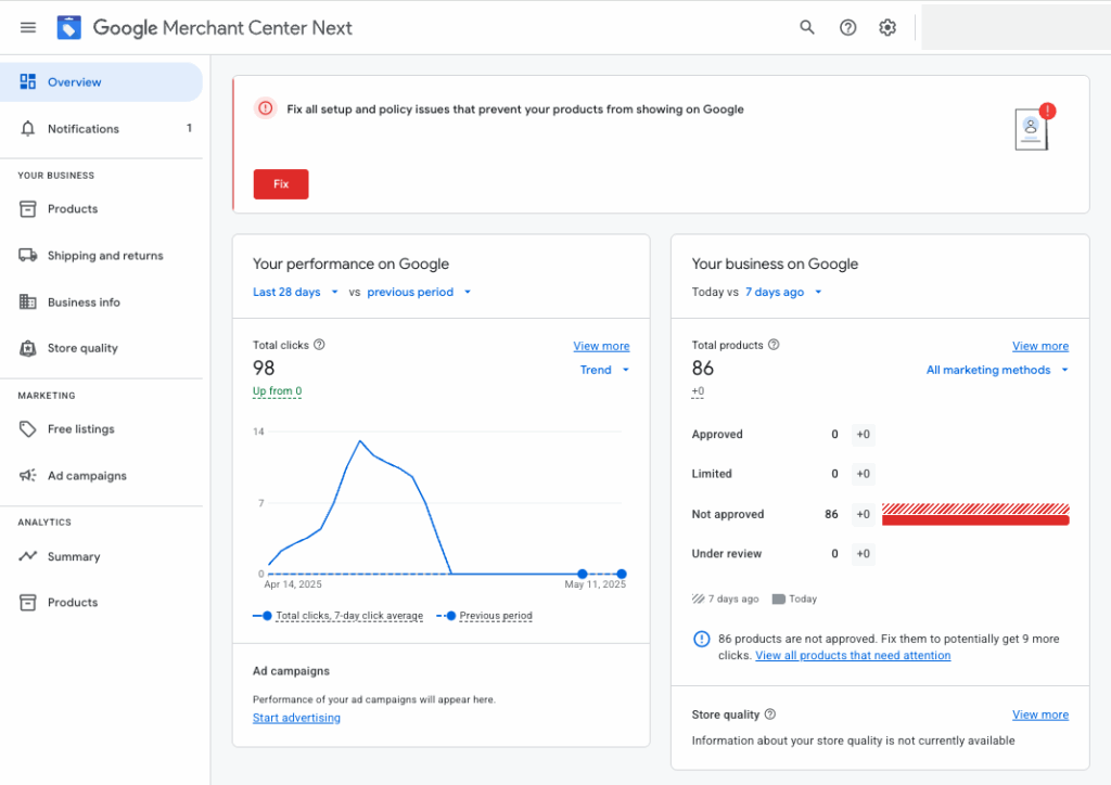 Google Merchant Center Misrepresentation Notification